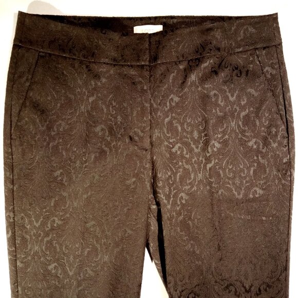 LOFT Pants  sz 10  Black  Textured  Paisley  Tapered Leg  Slim Ankle  Pockets - Picture 2 of 11